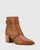 Pecola Dark Cognac Leather Block Heel Ankle Boot. 