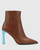 Harlo Sahara Tan / Aqua Blue Leather Pointed Toe Ankle Boot. 
