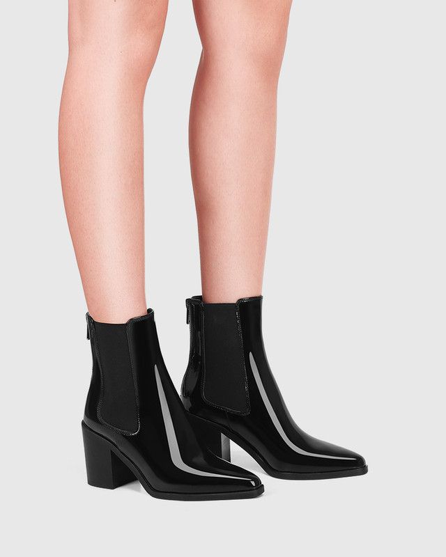 Leather ankle boots with block heel and chain details black La Redoute  Collections | La Redoute