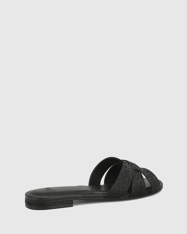 Coralee Black Recycled Satin Flat Sandal
