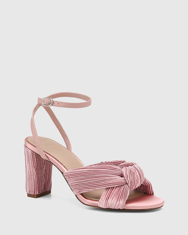 Truffle Collection pointed stiletto heeled shoes with tie leg in pink satin  | ASOS