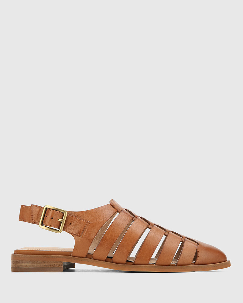 Edgar Dark Cognac Leather Closed Toe Flat Sandal