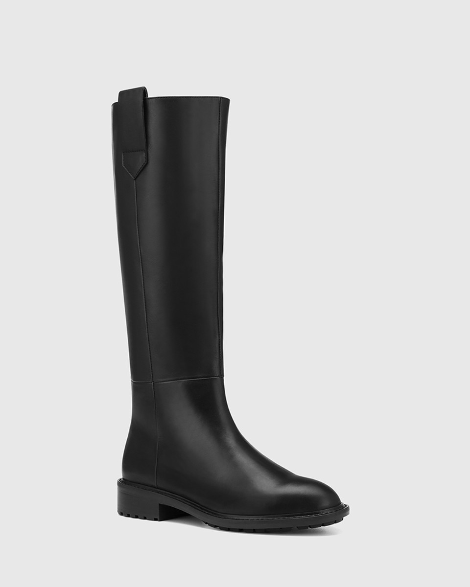 Dericka Black Leather Long Boot