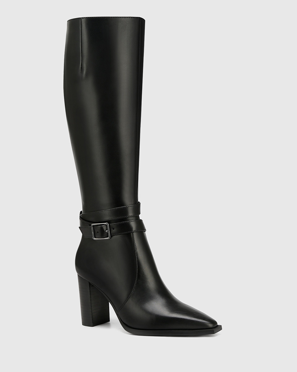 Braxton Black Leather With Elastic Long Boot