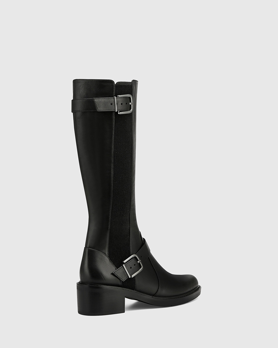 Braxton Black Leather With Elastic Long Boot
