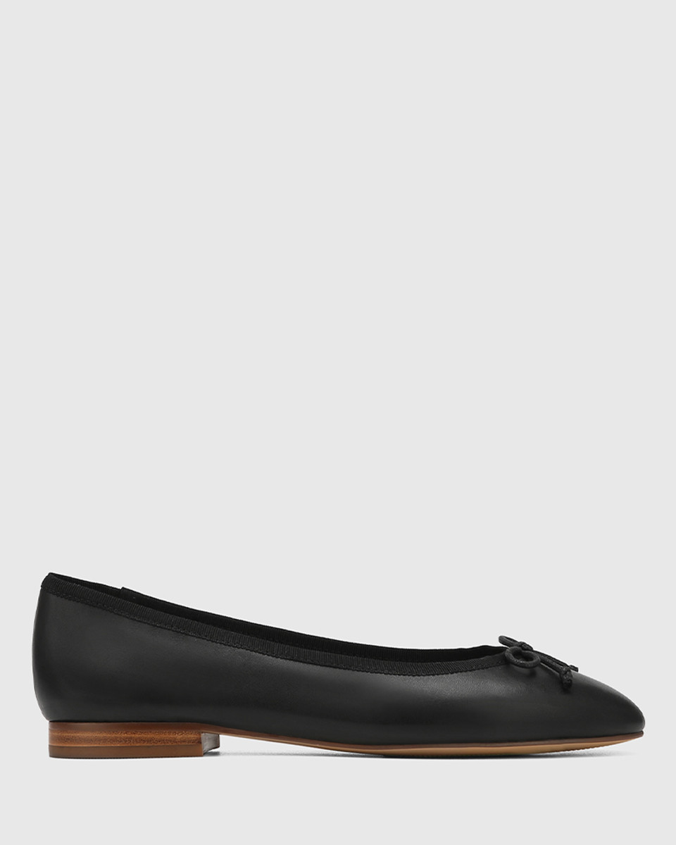 Agnes Black Leather Ballet Flat