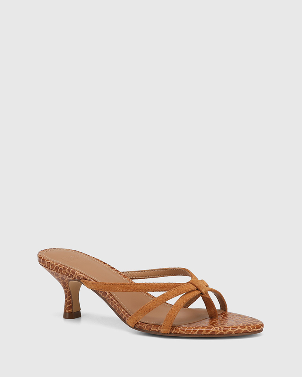 Katalina Amber Tan Suede Kitten Heel Sandal