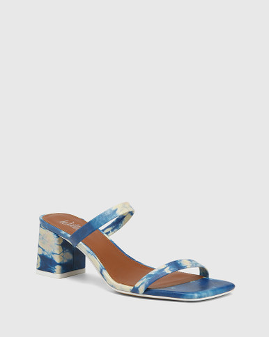 Kourtney Cobalt Blue Tie Dye Leather Block Heel Sandal