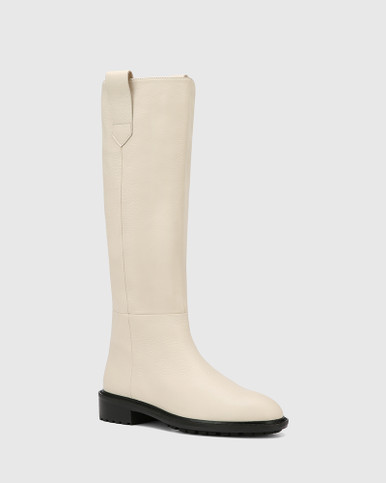 Dericka Vintage Ivory Leather Long Boot