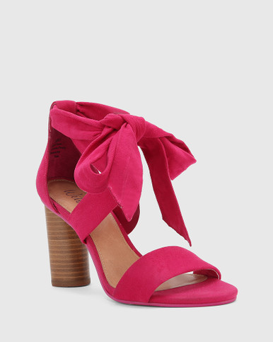 pink suede block heels