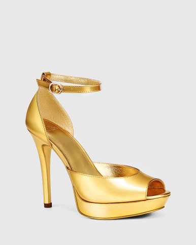 Freebird Gold Mirror Patent Leather Platform Heel Sandal