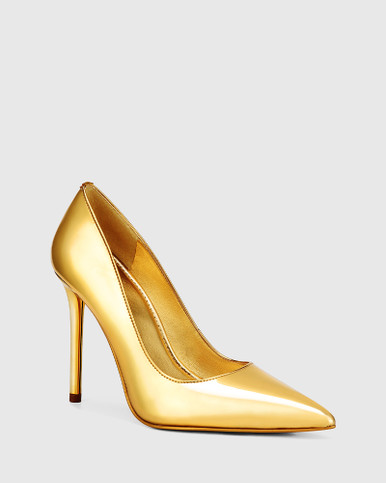 Violeta Gold Mirror Patent Leather Stiletto Heel Pump