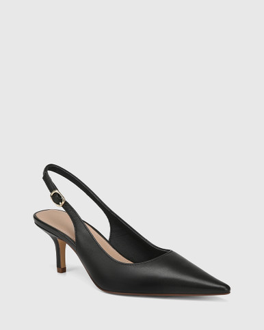 Leia Black Leather Stiletto Heel Slingback