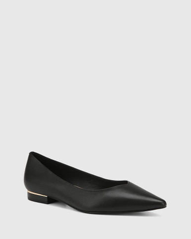 Monica Black Leather Flat