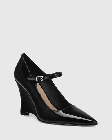 Vita Black Patent Leather Wedge Heel Pump