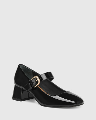 Iris Black Patent Leather Block Heel Mary Jane