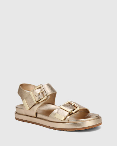 Bernadette Champagne Metallic Leather Flatform Sandal