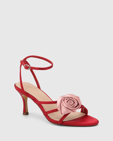 Ophilia Rouge Red Recycled Satin Strappy Heel