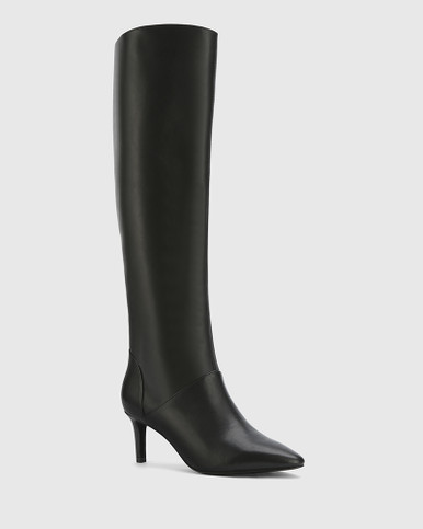 Daffy Black Leather Stiletto Long Boot