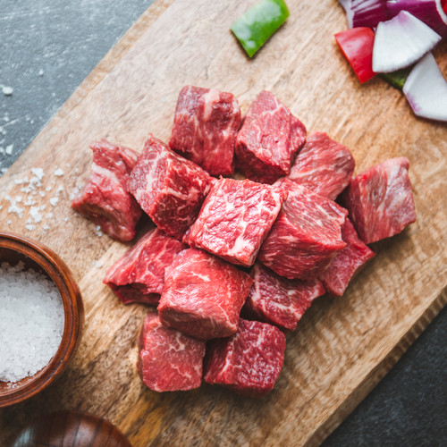 British Wagyu Kebab Steak 1kg raw marbled beef