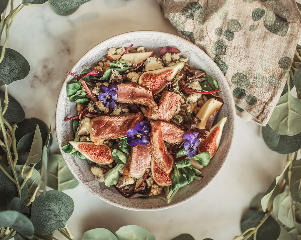 Wagyu Beef Fillet with Blue Cheese, Walnut and Fig Salad. - Warrendale Wagyu
