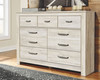 Bellaby Whitewash 6 Pc. Dresser, Mirror, Chest, Queen Panel Headboard & 2 Nightstands