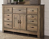 Trinell Brown 7 Pc. Dresser with Fireplace Option, Mirror, Chest, King Panel Bed & Nightstand