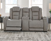 The Man-Den Gray Power Reclining Sofa with ADJ HDRST, Power Reclining Loveseat/CON/ADJ HDRST & Power Recliner/ADJ HDRST