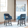 Tallenger Blue/Dark Brown Upholstered Swivel Barstool (2/CN)