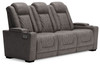 HyllMont Gray Power Reclining Sofa with ADJ Headrest