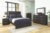 Belachime Black 7 Pc. Dresser, Mirror, Chest, Full Panel Bed, 2 Nightstands