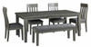 Hallanden Gray 7 Pc. Rectangular Butterfly Extension Table, 4 Side Chairs, Dining Room Bench, Server