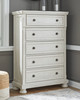 Robbinsdale Antique White 8 Pc. Dresser, Mirror, Chest, King Sleigh Bed with 2 Storage Drawers, 2 Nightstands