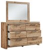 Hyanna Tan 6 Pc. Dresser, Mirror, Queen Panel Bed With Footboard Storage