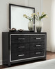 Kaydell Black 8 Pc. Dresser, Mirror, Chest, Queen Upholstered Glitter Panel Bed, 2 Nightstands