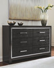 Kaydell Black 6 Pc. Dresser, Mirror, Chest, King Upholstered Glitter Panel Bed