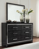 Kaydell Black 6 Pc. Dresser, Mirror, King Upholstered Panel Bed With 2 Storage Drawers, Roll Slats