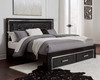 Kaydell Black 6 Pc. Dresser, Mirror, King Upholstered Panel Bed With 2 Storage Drawers, Roll Slats