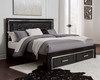 Kaydell Black 8 Pc. Dresser, Mirror, King Upholstered Panel Bed With 2 Storage Drawers, Roll Slats, 2 Nighstands