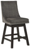 Tallenger Dark Gray Upholstered Swivel Barstool (Set of 2)