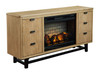 Freslowe Light Brown / Black TV Stand With Electric Infrared Fireplace Insert