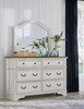 Brollyn White / Brown / Beige 6 Pc. Dresser, Mirror, Queen Upholstered Panel Bed, 2 Nightstands