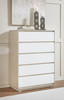 Wendora Bisque / White Queen Upholstered Bed 5 Pc. Dresser, Mirror, Chest, Queen Bed
