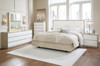 Wendora Bisque / White Queen Upholstered Bed 5 Pc. Dresser, Mirror, Chest, Queen Bed