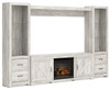 Bellaby Whitewash 4-Piece Entertainment Center With Faux Firebrick Fireplace Insert