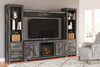 Wynnlow Gray 4-Piece Entertainment Center With 72" TV Stand And Faux Firebrick Fireplace Insert