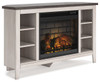 Dorrinson White / Black / Gray Corner TV Stand With Faux Firebrick Fireplace Insert