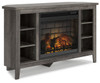 Arlenbry Gray Corner TV Stand With Faux Firebrick Fireplace Insert