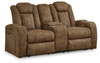 Wolfridge Brindle Power Reclining Loveseat With Console /Adj Hdrst