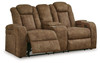 Wolfridge Brindle Power Reclining Loveseat With Console /Adj Hdrst